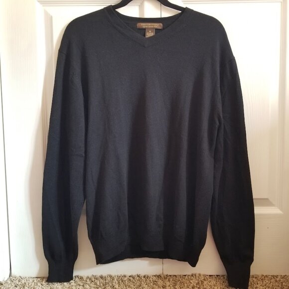 Sebastian Cooper Men's Sweater Medium Black Cashmere Cotton Blend V-Neck - Picture 1 of 3